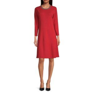 Liz Claiborne Women's Red 3/4 Sleeve Embellished A-Line Sweater Dress